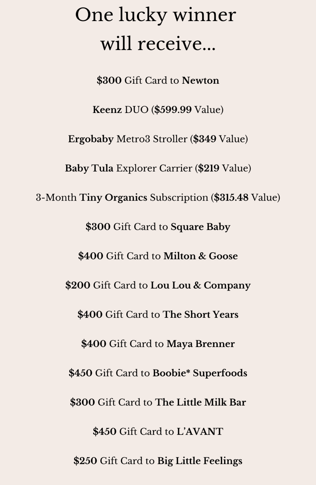 Win top baby gear, organic meals, and gift cards—over $4,000 in value!