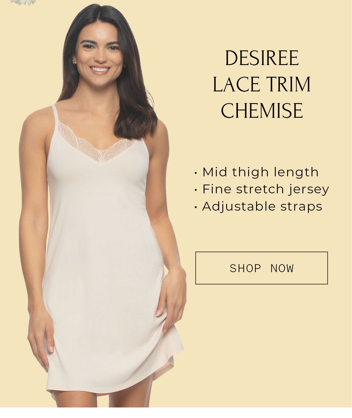 Desiree Lace Trim Chemise in Shell